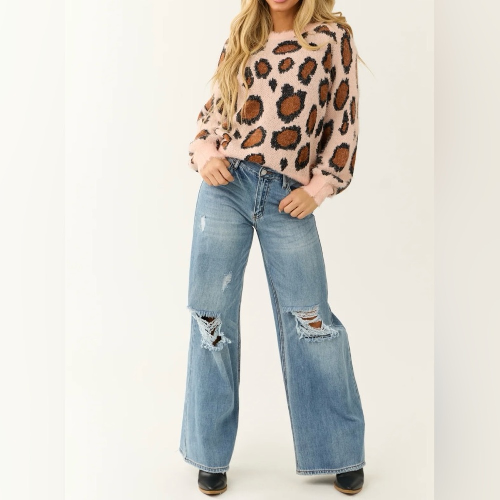 Umgee Women’s ribbed knit leopard print sweater Size M VGUC